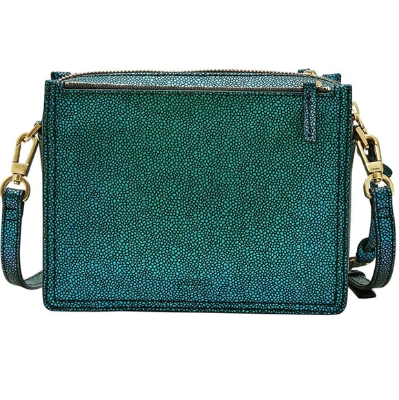 Fossil Campbell Leather Metal Green Messenger Bag - Picture 1 of 5